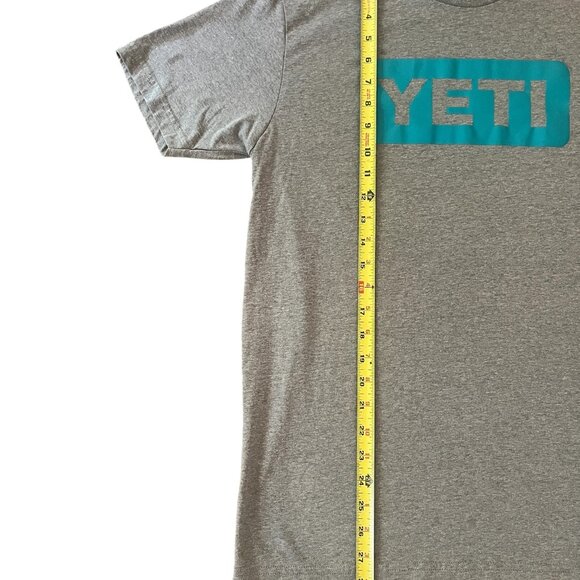YETI Logo Tee Gray Turquoise Box Logo Medium Cotton Blend - Picture 3 of 4